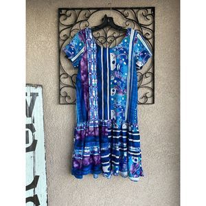 Hilo Hattie Blue & Purple Patchwork Midi Dress
